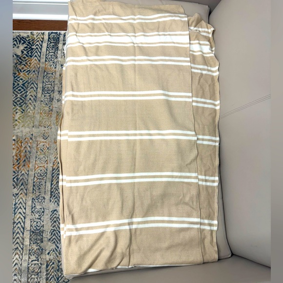 Seed Heritage Women’s Poncho Scarf Kaftan Wrap, Acrylic, Cream And White striped - Picture 2 of 4